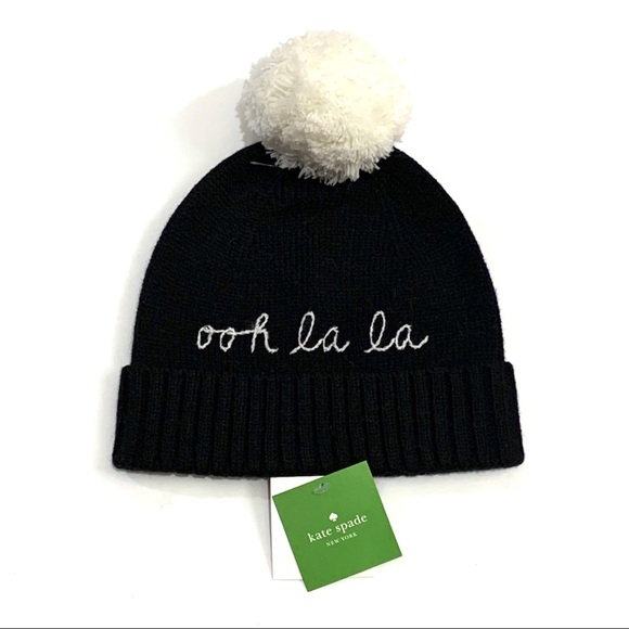 kate spade Accessories - Kate Spade New York Ooh La La Black Beanie Pom Pom